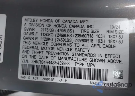 2025 Honda Cr-V Ex Awd from USA, damaged, VIN 2HKRS4H44SH439983